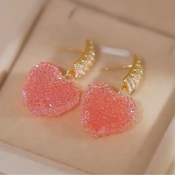 Valentine Pink Crystal Heart Women Earrings - Picture 6 of 7